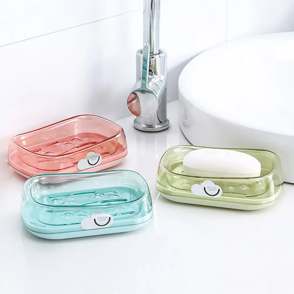 

Transparent Soap Dish Box Case Holder Container Bathroom Double Layer Plastic Soap Box Dispenser Soap Rack With Cover Home Decor