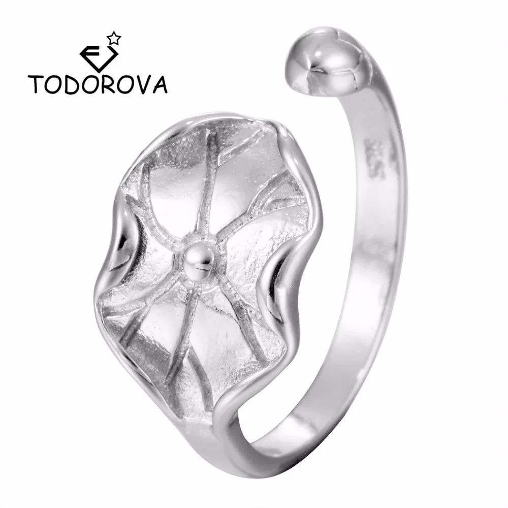

Todorova Ladies Gift Silver Adjustable Lotus leaf Finger Ring Female Engagement Wedding Rings for Women Fashion Jewelry