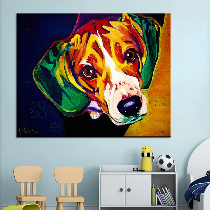 melhor Tamanho grande Imprimir beagle Casa Decorativo Pintura A Óleo pintura de Parede Retrato Da Arte Da Parede Para Sala de estar paintng No Frame