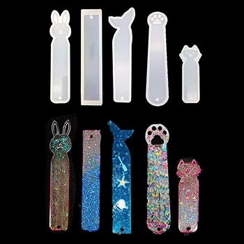 

5 Pack Silicone Bookmark Mold DIY Bookmark Casting Mould Making Epoxy Resin Jewelry DIY Craft Silicone Transparent Mold Mermai