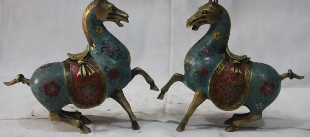 

Chinese Fengshui Pure Bronze Cloisonne Enamel Lucky Horse Figurine Statue Pair