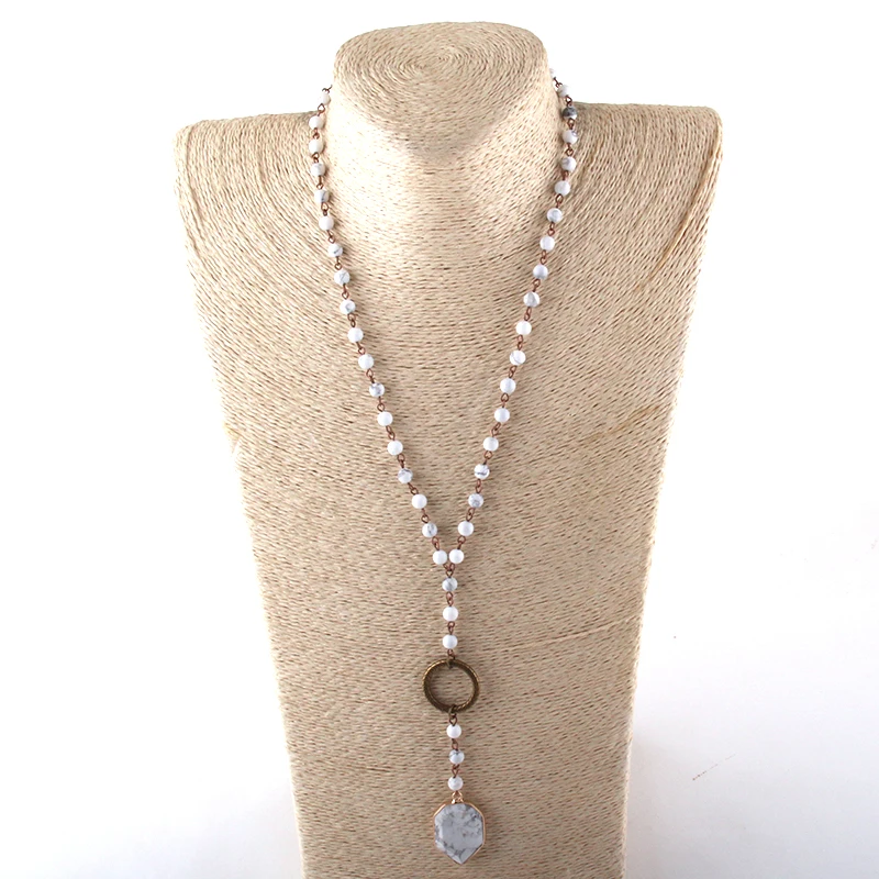 Модные ювелирные изделия 6 мм из натурального камня четки цепи и стеклянные бусины камень кулон ожерелье s женское этническое ожерелье