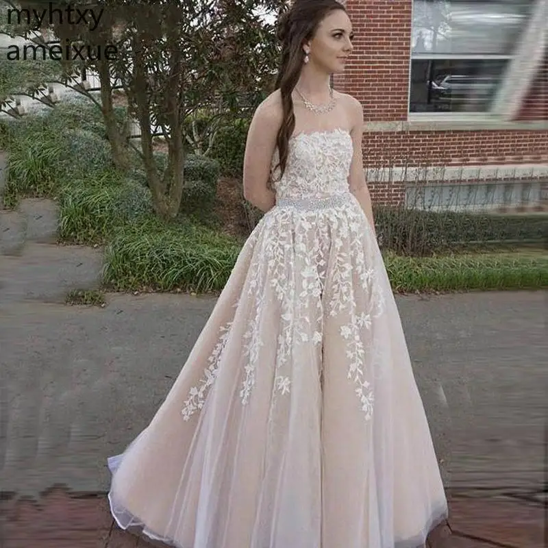 

Pink Cheap Plus Size 2020 Prom Event Dresses A-line Strapless Appliques Applique Sexy Prom Dress/evening Dress Robe De Soiree