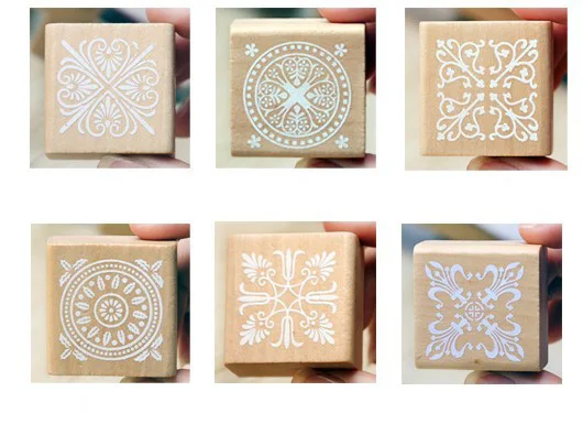 

6pcs Square Floral Flower Patterns Mix Wooden Stamp Set for DIY Scrapbooking Album Decoration Wooden Rubber Stamp