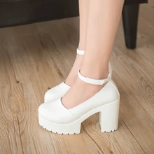 Новинка года; сезон весна-осень; повседневные туфли на высоком каблуке; пикантные туфли-лодочки на платформе с толстым каблуком; цвет черный, белый; женская обувь