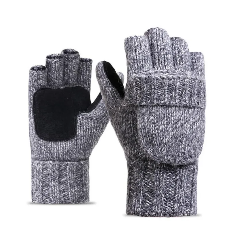 Unisex Plus Thick Male Fingerless Gloves Men Wool Winter Warm Exposed