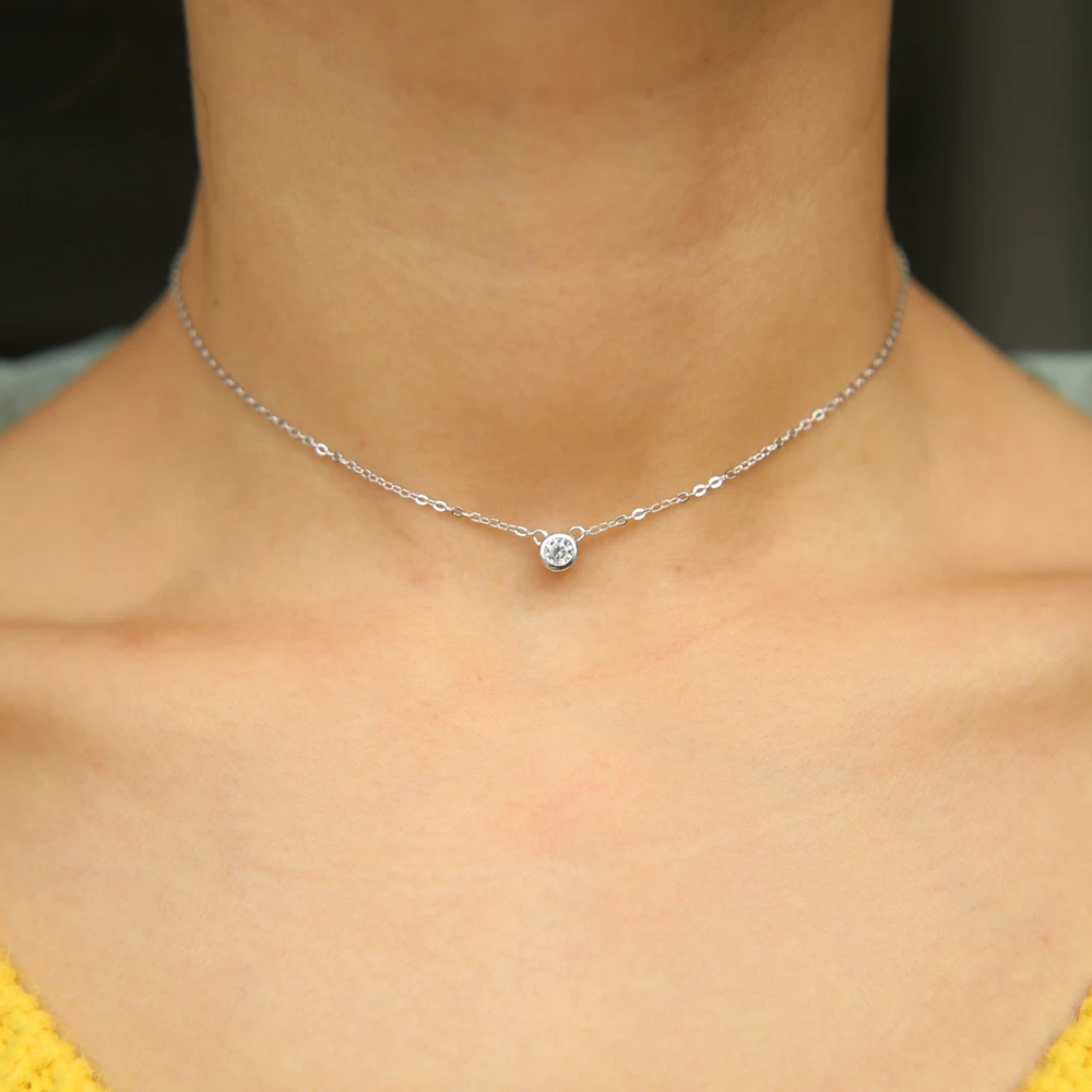 Roble diagonal Dependencia Cadena de plata fina simple y delicada para mujer y niña, collar pequeño de  una sola piedra cz de Plata de Ley 925 con bisel cz|necklace cute|cz  necklacesilver chain - AliExpress