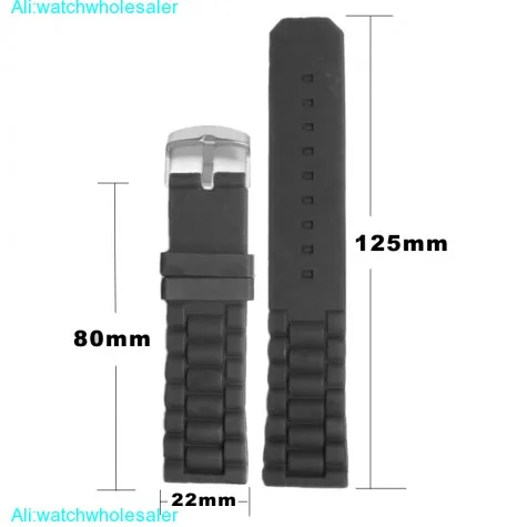 22mm Simple Black Silicone Jelly Rubber Unisex Watch Band Straps WB1052M22JB