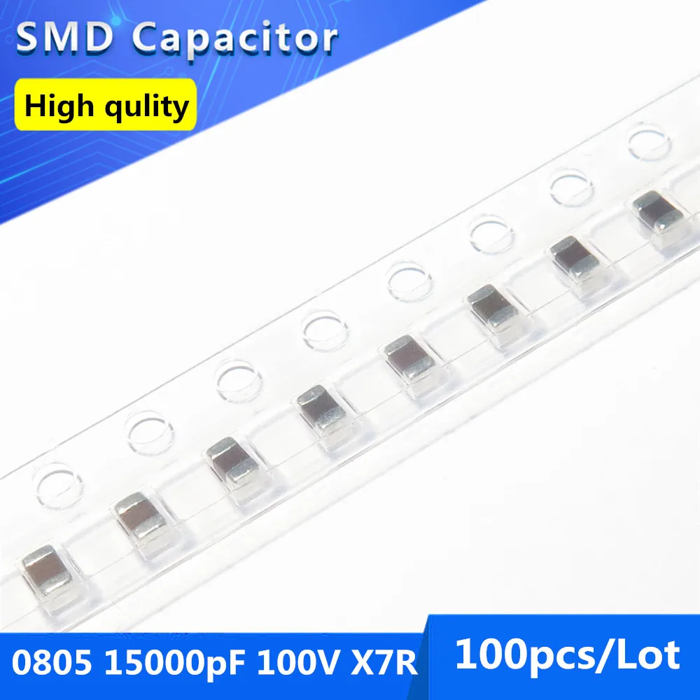 

100 шт. 0805 15000pF 15nF 0,015 мкФ 100 V 10% X7R толстая пленка Бескорпусные Многослойные Керамика конденсатор с алюминиевой крышкой
