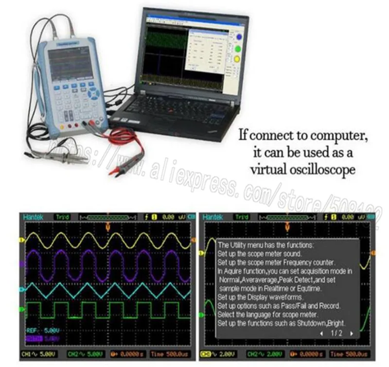 Hantek DSO8060 ручной osciloscope 60 МГц 2 Каналы 250MSa/s большой 5,7 дюймов TFT Цвет ЖК-дисплей Дисплей