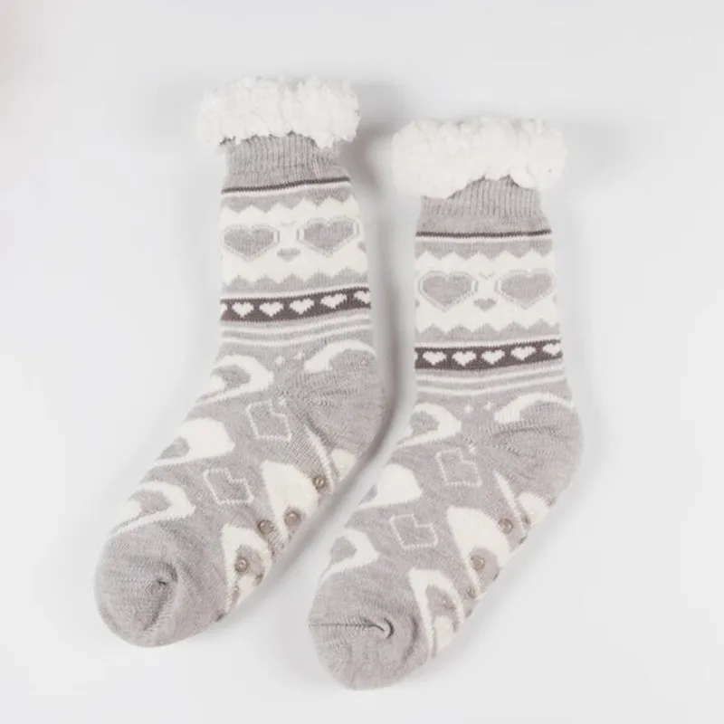 Новое поступление; теплые флисовые зимние носки-тапочки; теплые удобные пушистые зимние носки до колена с ворсом и оленем; Рождественский подарок - Цвет: grey