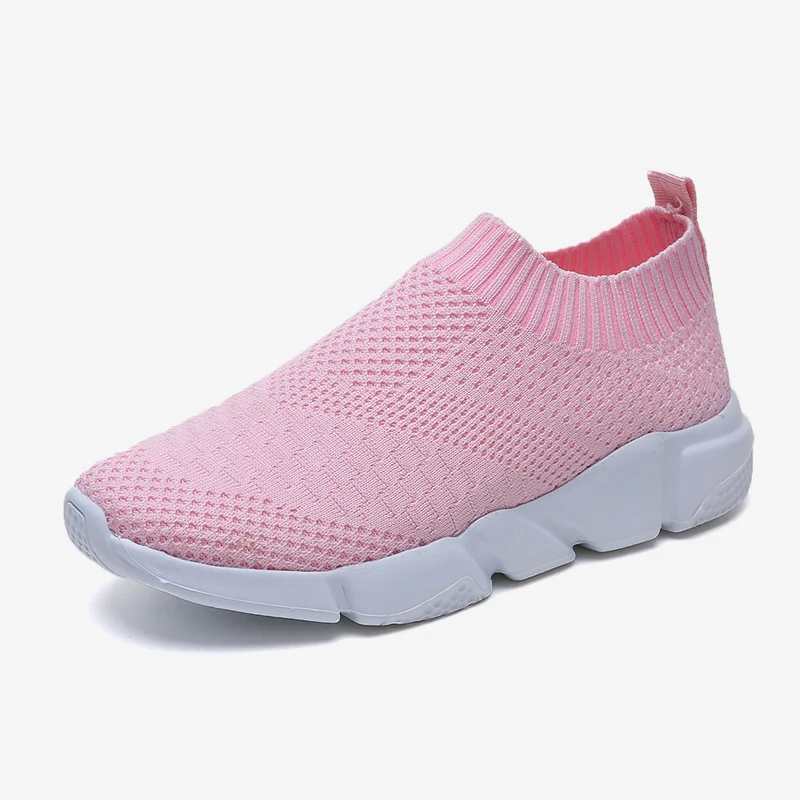 TINO KINO/женские вязаные осенние кроссовки на плоской подошве; Новинка размера плюс; женская обувь из вулканизированного сетчатого материала; женская дышащая повседневная обувь без застежки - Цвет: pink1