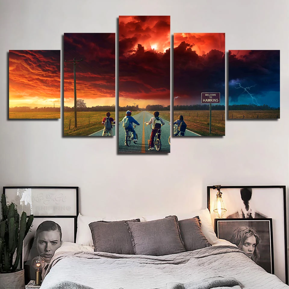 

TV Series Season 2 Stranger Things Poster Prints 5 Pieces Canvas Art Modular Picture Artwork Decor Baby Room Wall Painting Frame