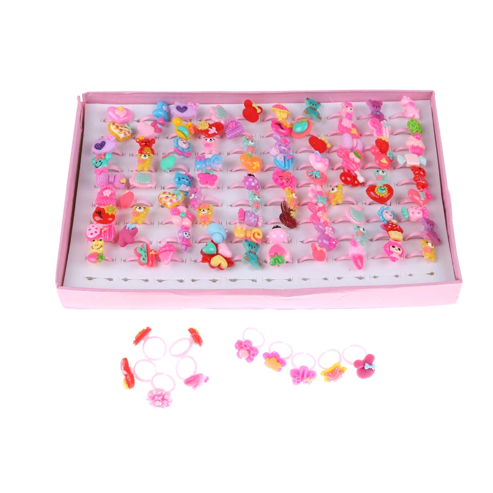 10 шт милые детские ювелирные изделия пластиковые детские кольца для девочек с смешанным стилем Смолы Кабошоны разных сортов цветов