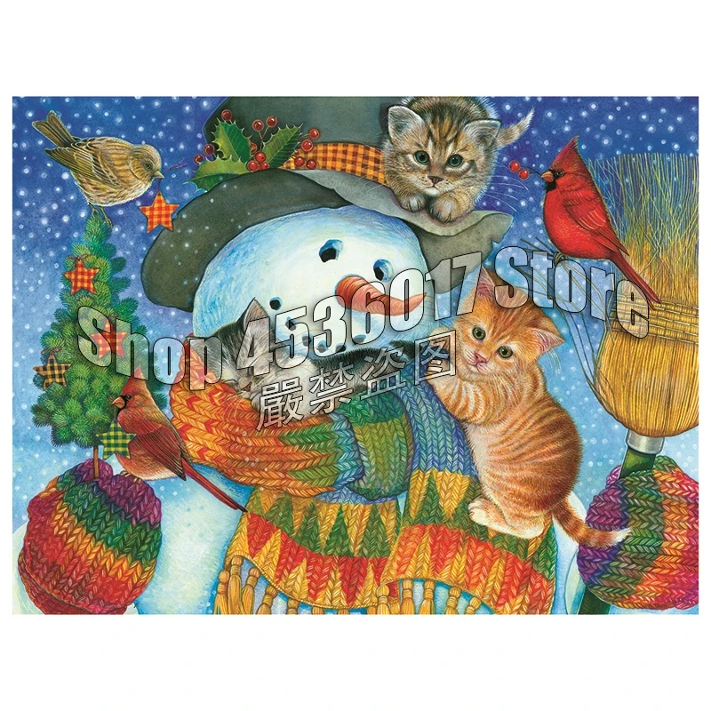 Diamond Embroidery 5D DIY Painting Snowman Cuddles Winter Cats Cross Stitch Rhinestone Mosaic Home Decor Crafts gifts | Дом и сад