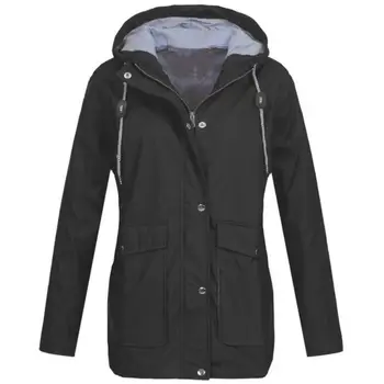 

Women Outdoor Waterproof Windproof Solid Color Hooded Rain Jacket Wind Coat