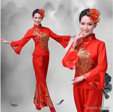 Cheap (0146) 2016 new autumn fan dance CHinese folk dance red yangko dance clothing red Phoenix embroidery pattern stage costumes Cheap (0146) 2016 new autumn fan dance CHinese folk dance red yangko dance clothing red Phoenix embroidery pattern stage costumes