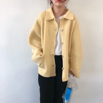 

Vintage Knited Sweater Cardigan Cardigans Woman Single Button Solid Jacket Women Fashion Casual Sweaters