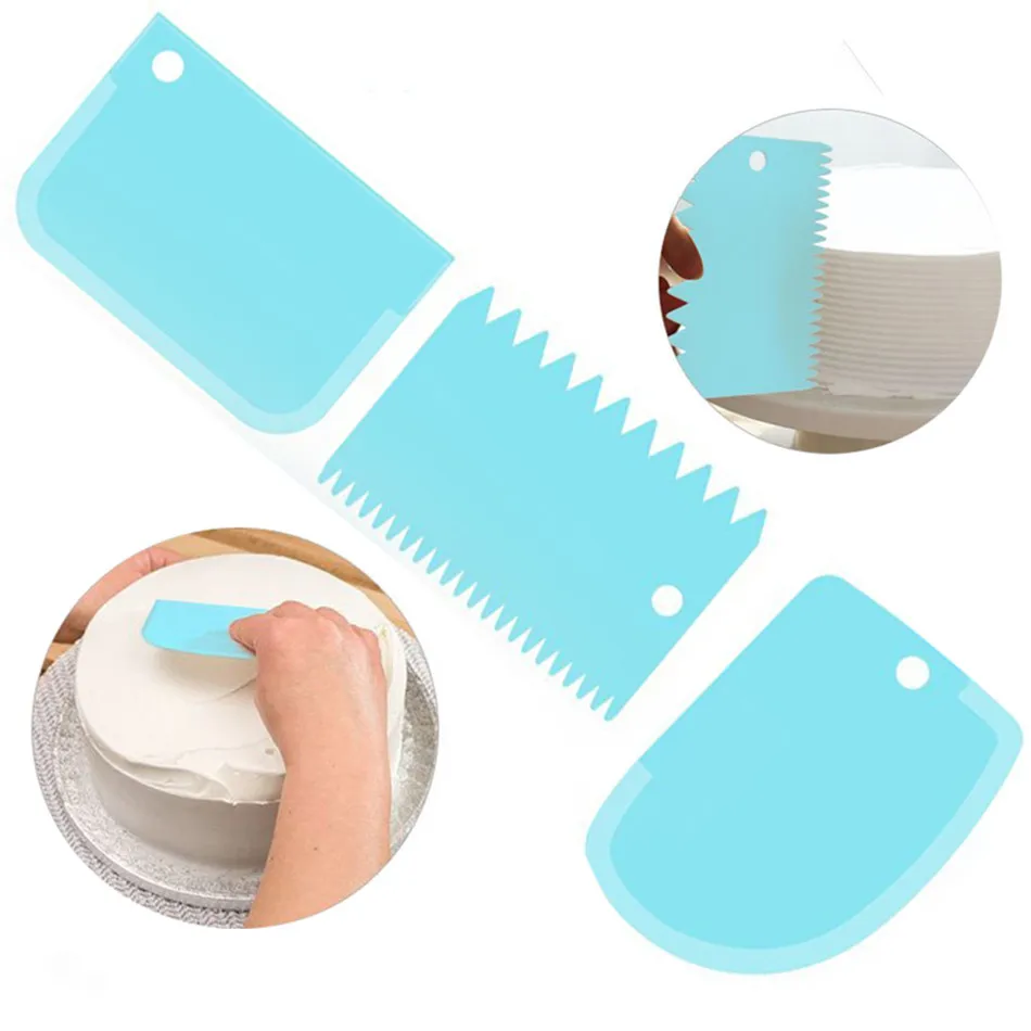

SEAAN 3PCS/Set Hot High Quality Colorful Multifunctional Irregular Teeth Edge DIY Cream Scraper Set Cake Mold Tools
