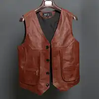 BONJEAN New Arrival Leather Motorcycle Vest Mens Slim Fit Real Brown Cow Genuine Leather Waistcoat Bikers Vest Size L-8XL
