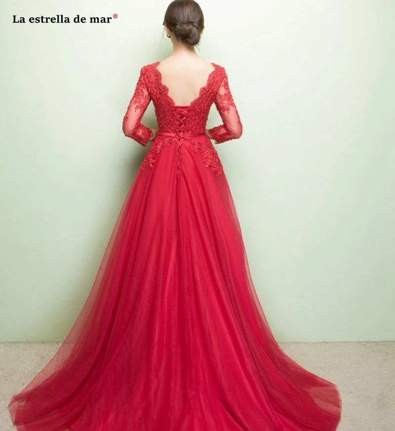 Vestidos para boda invitadas2019 новые кружевные Длинные рукава A Lina богемные серебряные Бордовые Платья для подружки невесты с шлейфом для свадебной вечеринки