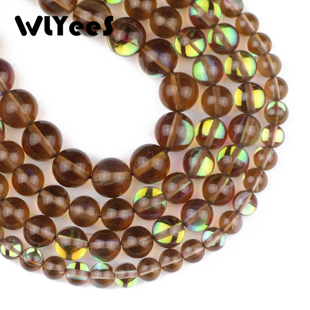 

WLYee Green Labradorite stone beads Synthetic Flash Stone bling Round ball 6/8/10MM Loose beads for jewelry making bracelets DIY