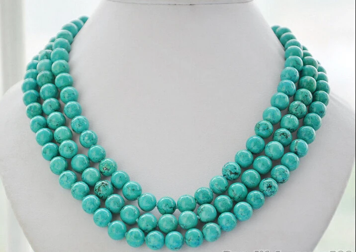 

DD Wholesale FREE SHIPPING >>>> 3strands 10mm green round turquoise bead necklace 20inch