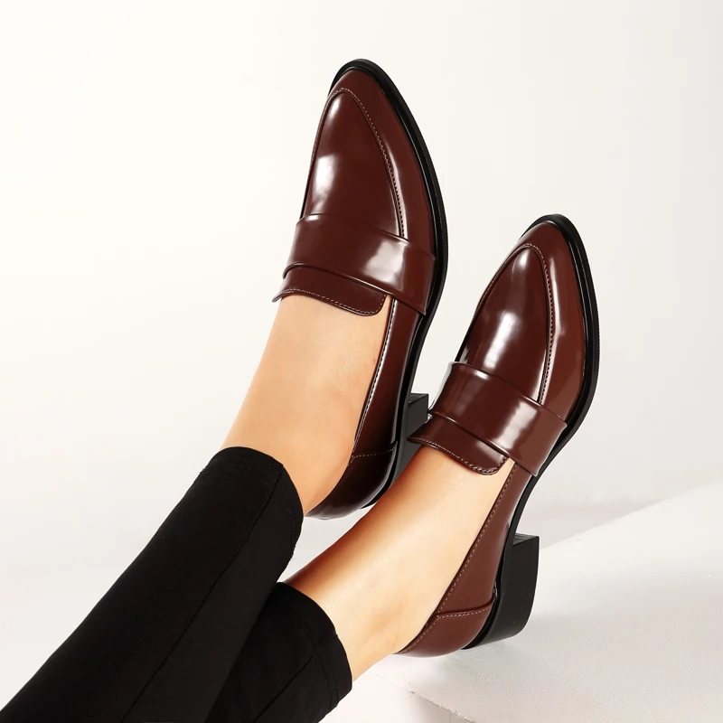 

Jzisuccess Women Thick Heels Pumps Fashion Pointed Toe Spring Shoes Brown Black Female Single Shoes