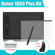 Cheapest Huion 1060 Plus Graphic Drawing Digital Tablet w/ Card Reader 8G SD Card 5080 LPI 12 Express Key +Protective Film +Parblo Glove