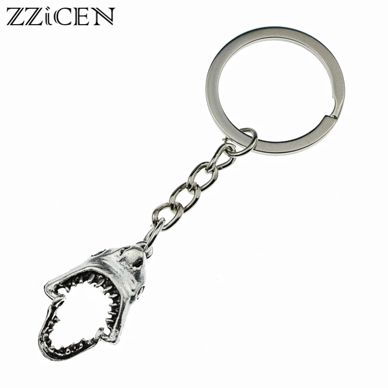 Creative Antique Great White Shark Pendant Removable Big Mouth Sharp Tooth Bite Charm Keychains Punk Cool Key Ring Chains | Украшения и