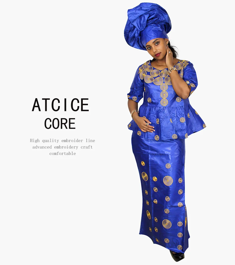 african wear for women African Dress For Lady Fashion Design Computer Embroidery Design Top With Rapper Scraf DP193# african wear for women