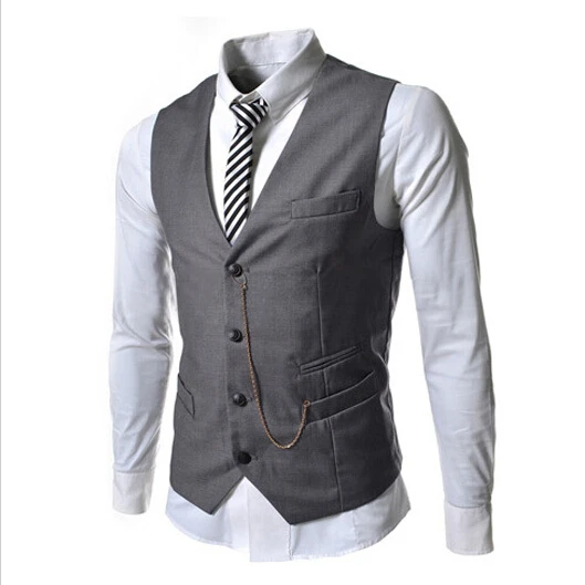 

Classic Hot New Arrive Spring Business Men's Suit Vest Metal Chain V-necke Slim Fit Fashion Men Vest Male Casual Blazer Vest