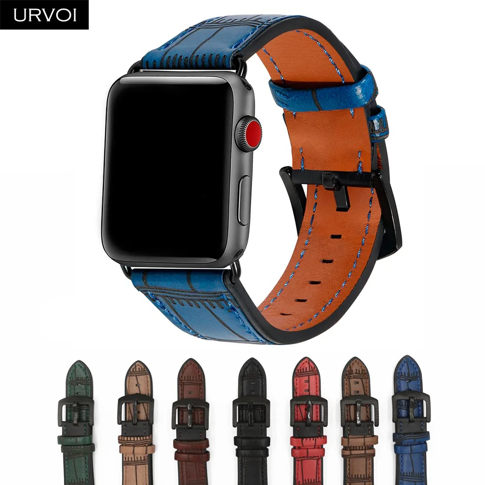 URVOI ремешок для часов аpple series 3 2 1 прочный мягкий ремешок из натуральной кожи для браслет для iwatch бамбуковый дизайн комфортные ощущения