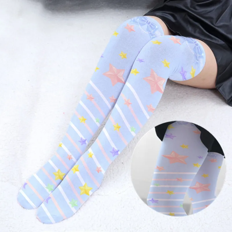 

Women Harajuku Printed Nylon Thigh High Stockings summer women Over The Knee Stockings For Ladies Girls Medias 6JQ-SW43