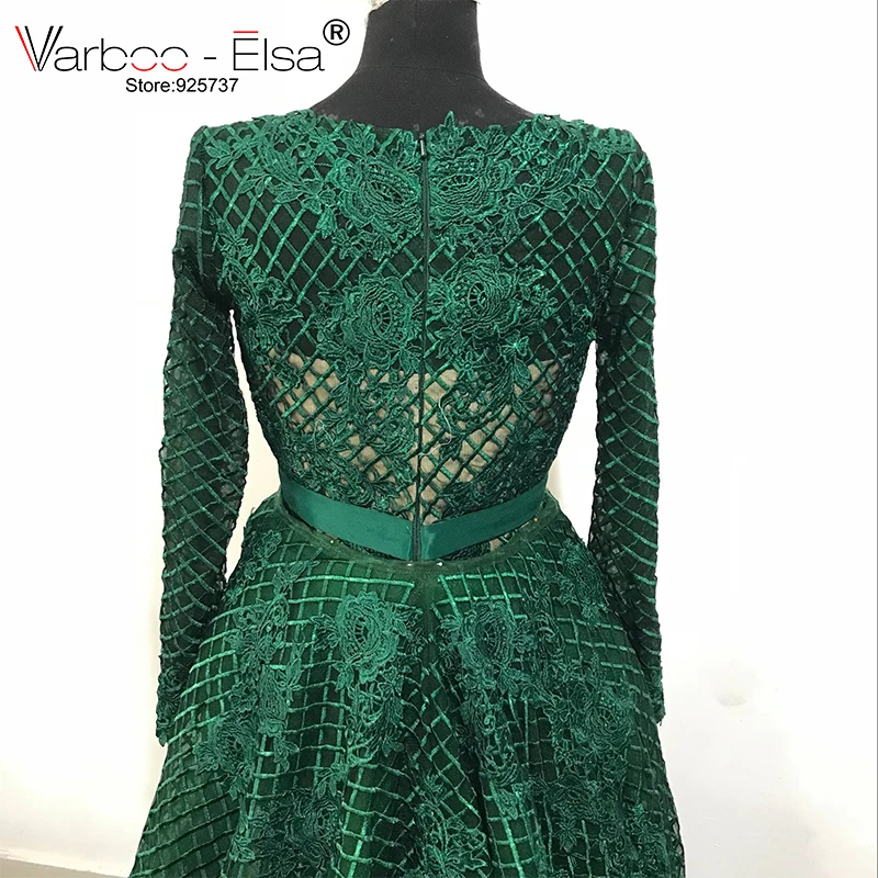 VARBOO_ELSA Винтаж мать Стиль вечернее платье vestido de festa зеленый кружева с длинным рукавом особых случаев платье Съемная Поезд