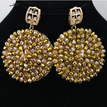 

Best Selling Gold Crystal Beads Drop Earrings Big Plate Fashion Earrings Wholesale Lady Gift Dangle EarringsFree Shipping ER031