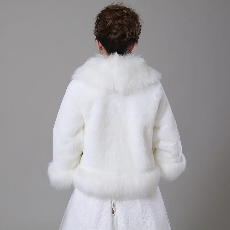 SHAMAI/Модное Элегантное зимнее женское пальто из искусственного меха цвета слоновой кости для свадебной вечеринки, плащ с длинными рукавами, свадебная куртка, пальто, свадебные обертывания