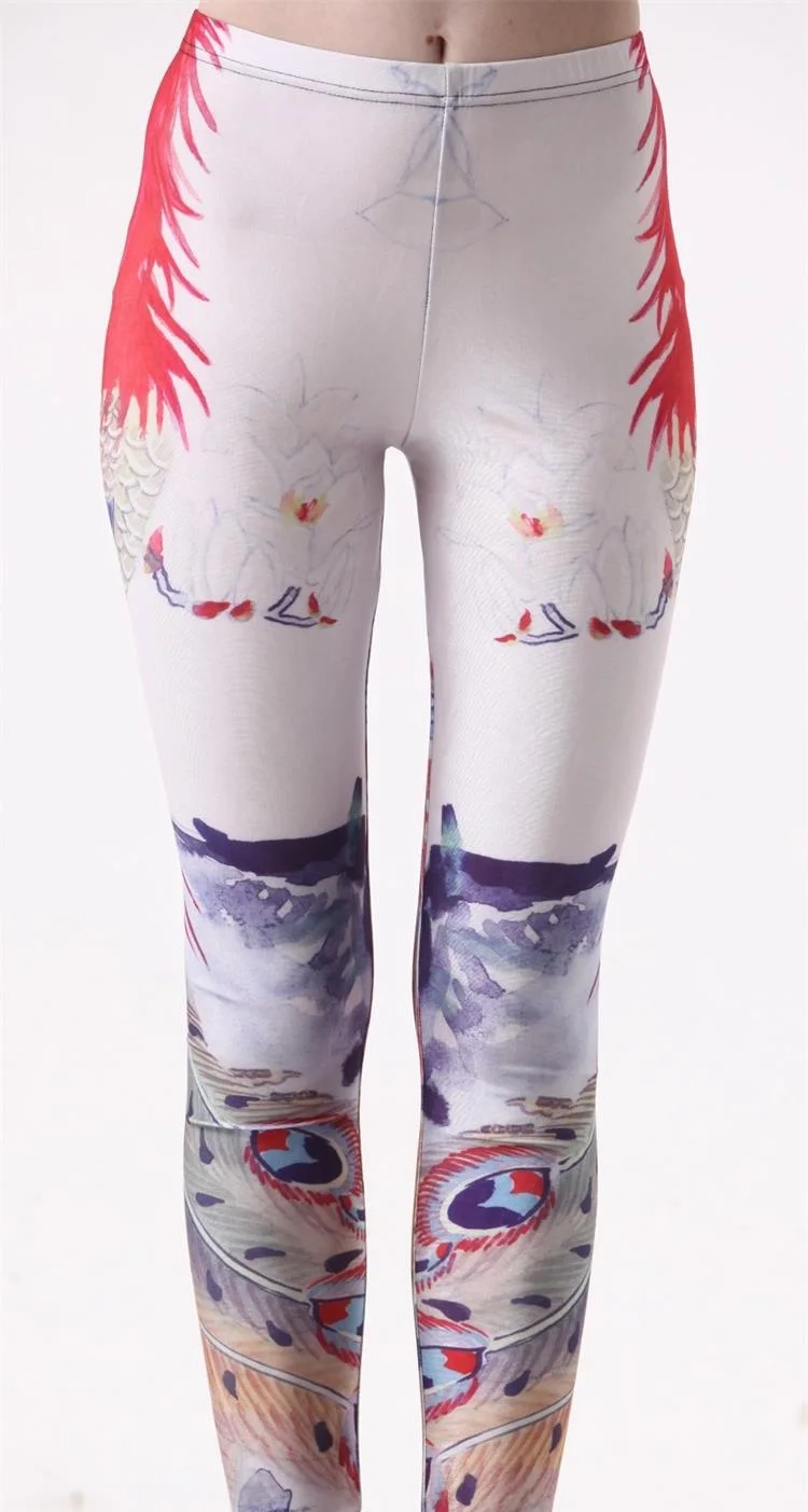 الخريف النساء مثير اليوغا leggingstrousers نحيل هوب متمدد اليوغا لياقة لباس ريش الطاووس الطباعة الرقمية السراويل الرياضية