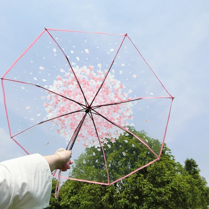 

Fancytime Romantic Women Kids Umbrella Rain Women Transparent Umbrella 3 Folding Classic Cherry Paraugas Clear Umbrella