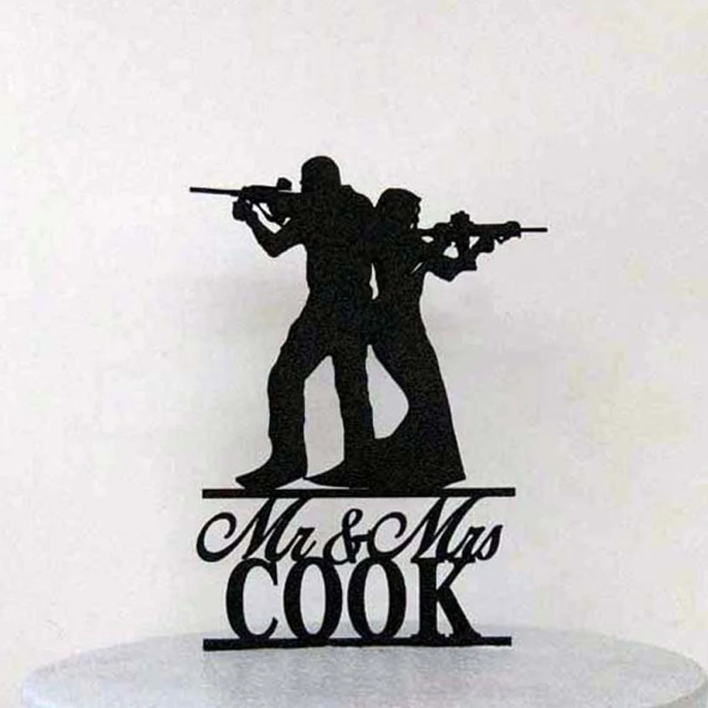 

Custom Personalized Mr & Mrs Last Name Wedding Cake Topper With Rifle Gun ,Unique And Cool Wedding Decoration,cake supplies