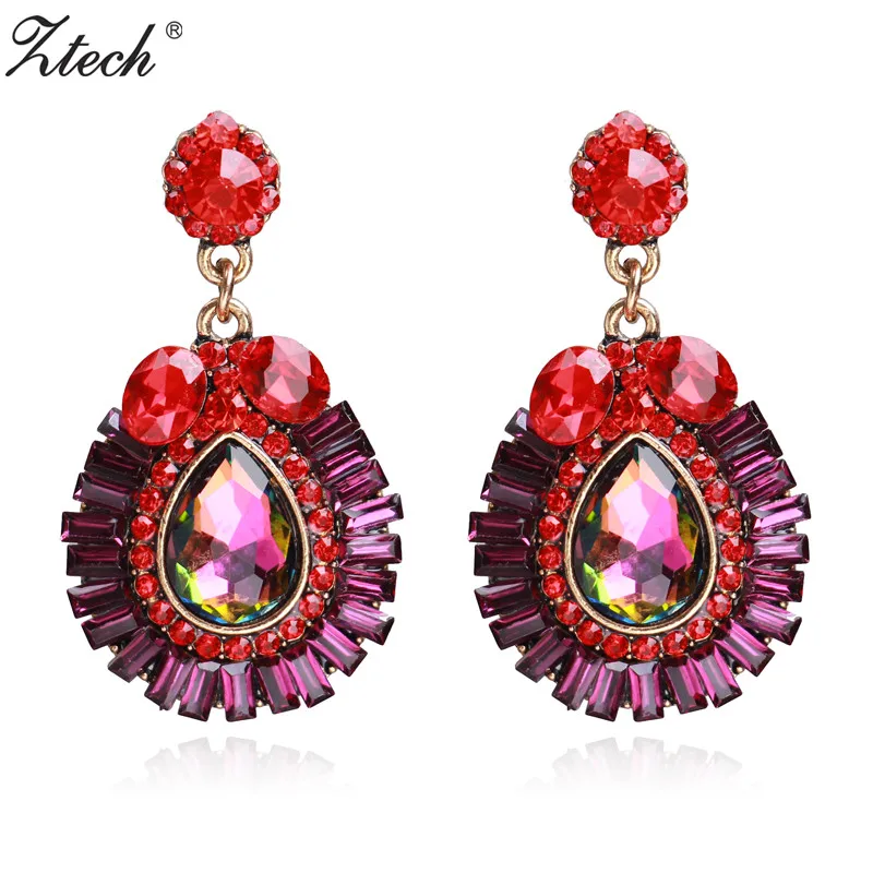 

Ztech Charm Fashion Wedding Earrings Drop Earring 5 Color Big Rhinestone Crystal Pendants Dangle Earrings Jewelry Gift for Women
