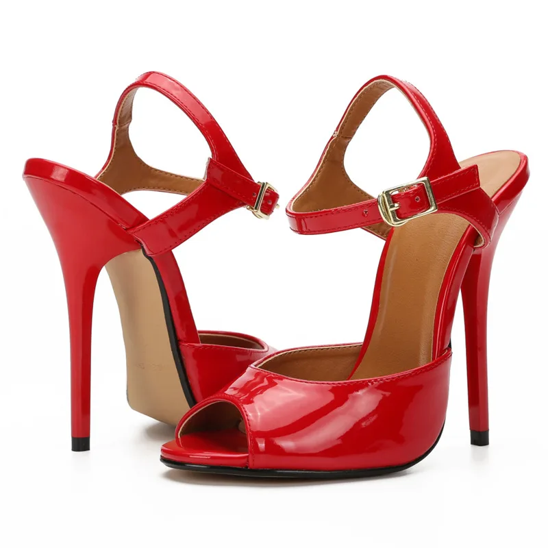 Летние босоножки размера плюс 48 женские пикантные босоножки на высоком каблуке 13 см женские красные вечерние свадебные туфли с ремешком на щиколотке - Цвет: red
