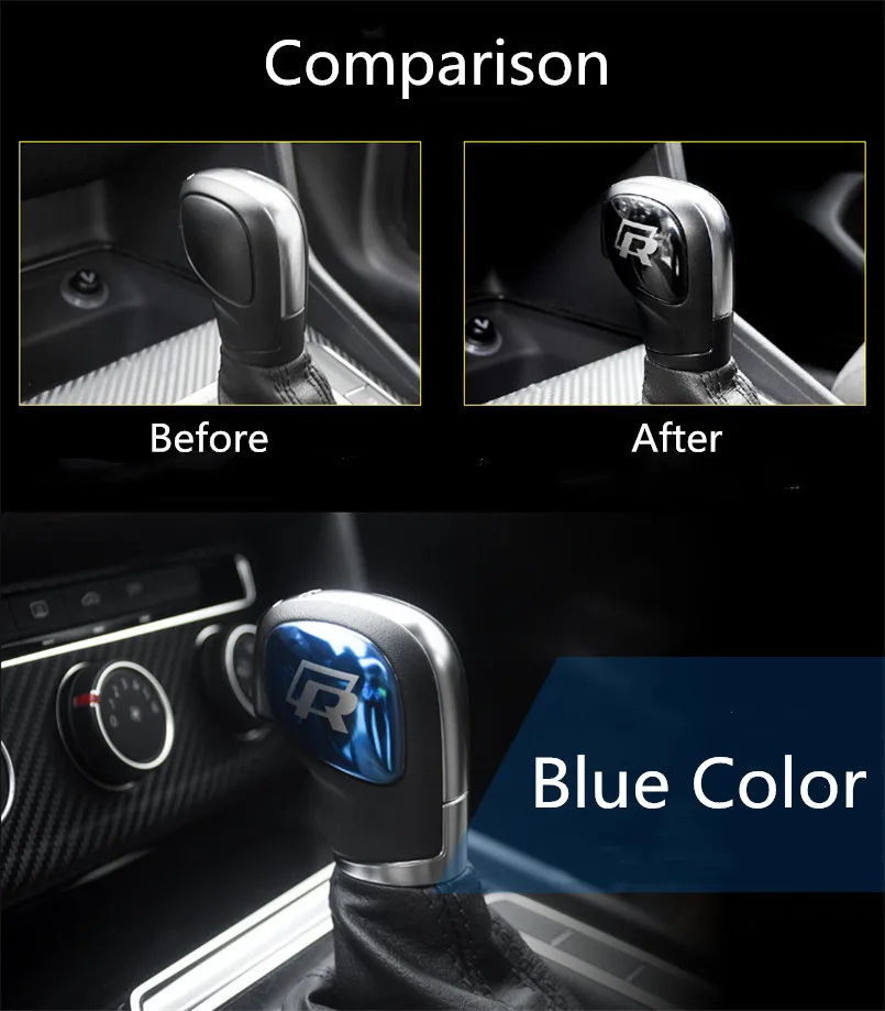 Автомобильный Стайлинг, интерьерная Автомобильная рукоятка переключения передач, наклейка для украшения автомобиля, клеевая наклейка, логотип Rline для Volkswagen, синий, серебристый, черный