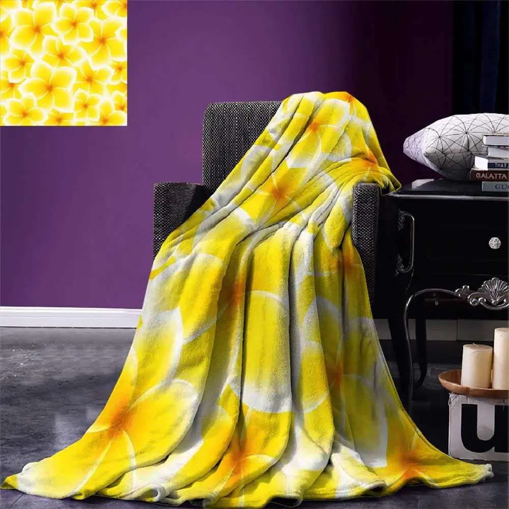 

Yellow Throw Blanket Plumeria Frangipani Asian Cute Flower Blossom Pattern Hawaiian Style Artwork Warm Microfiber