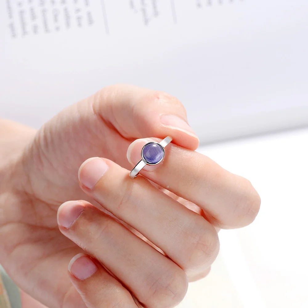 Qevila New Fashion Rings Jewelry Cat's Eye Stone Silver Rings Copper Opals Adjustable Open Wedding Engagement Rings for Women (4)