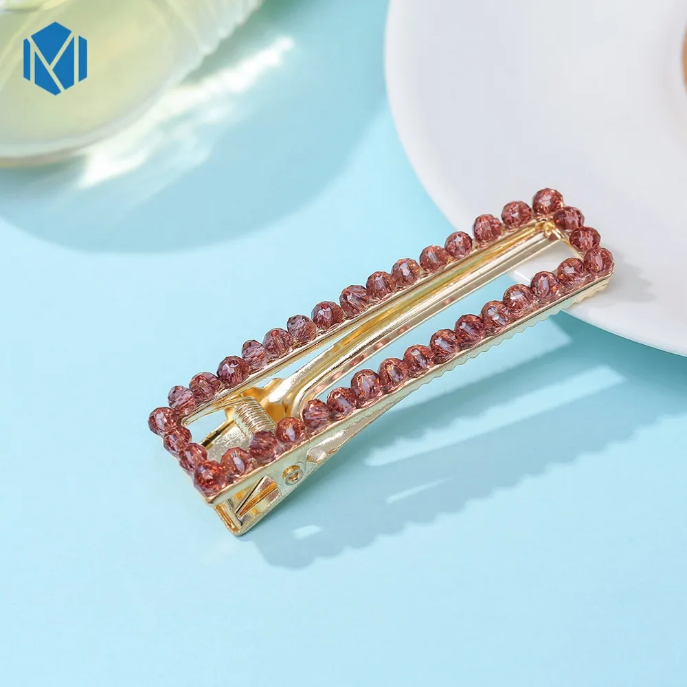 6cm Alloy Rhinestone Hairpins For Women Girls Hair Accessories Female Headwear Rectangle Crystal Geometric Hair Clips Barrettes