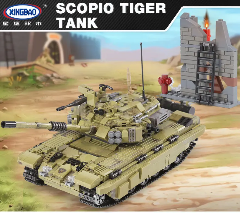 

XINGBAO 06015 Genuine 1386Pcs Military Series The Scorpio Tiger Tank Set Building Blocks Bricks Toys Educational Christmas Gifts