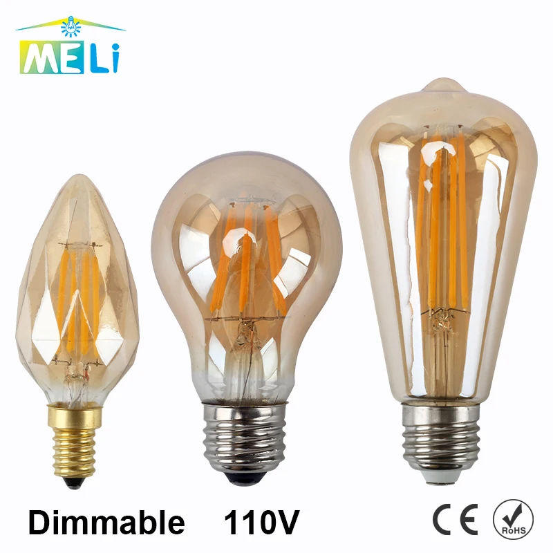 

110V Dimmable Golden LED Vintage Filament Lamp 4W 6W Retro Edison Bulbs 220V A60 ST64 LED Vintage Lighting For Home Decoration