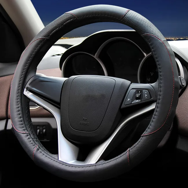 Высококачественный кожаный чехол рулевого колеса автомобиля всесезонные