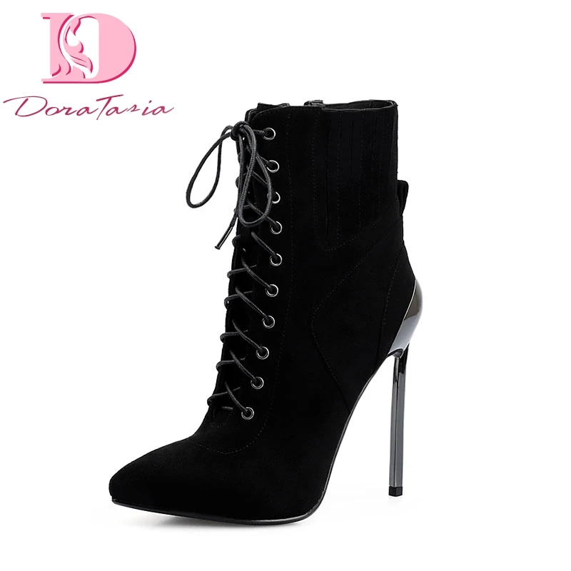 

DoraTasia Brand New dropship sexy super high Heels women ankle Boots Shoes sexy suede pointed toe party Boots woman Shoes